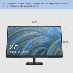 HP 27h Full HD Monitor - Diagonal - IPS Panel & 75Hz Refresh Rate - Smooth Screen - 3-Sided Micro-Edge Bezel - 100mm Height/Tilt Adjust - Built-in Dual Speakers - for Hybrid Workers,Black